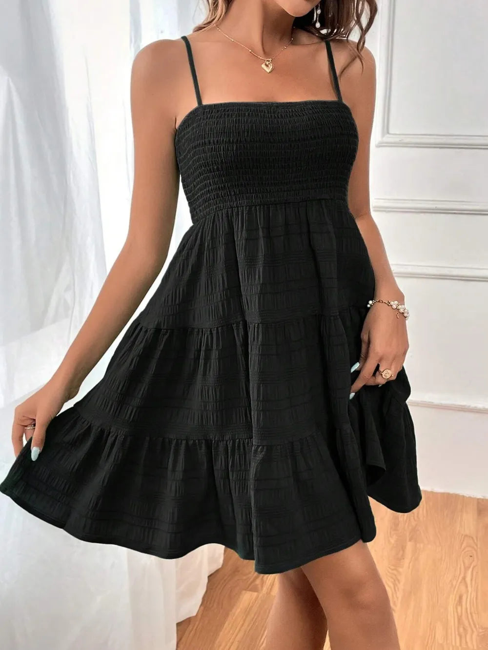Smocked Tiered Sleeveless Midi Dress – Boho Summer Style