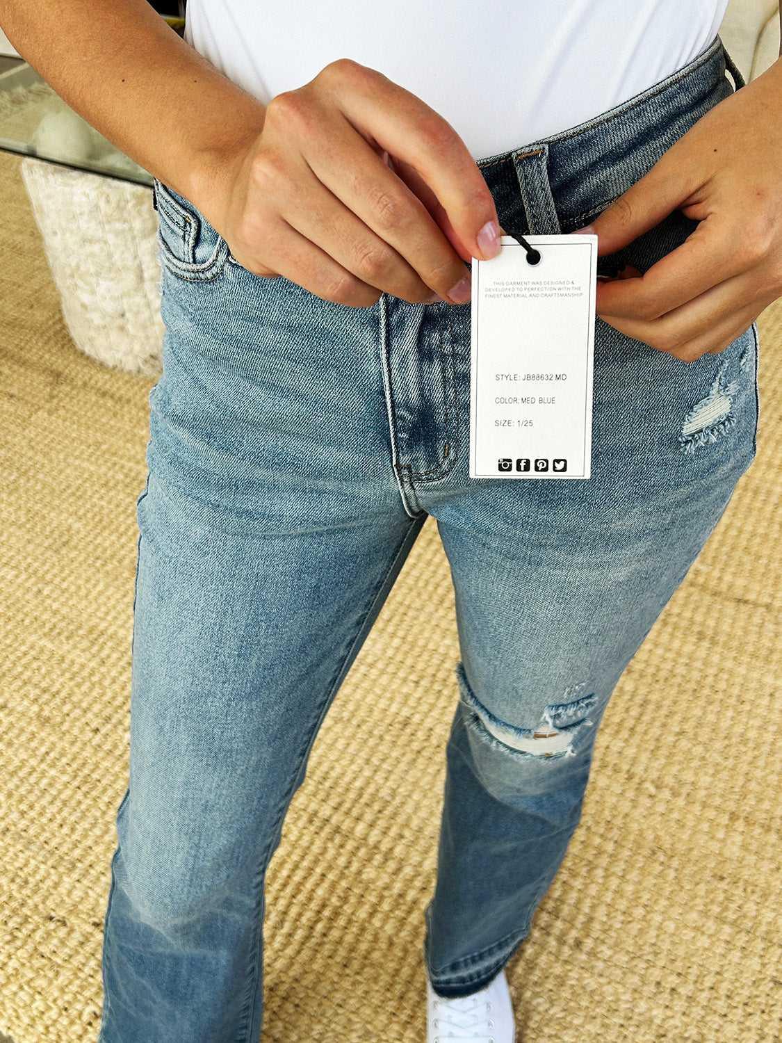 Judy Blue Full Size Mid Rise Destroyed Hem Distressed Jeans -- 