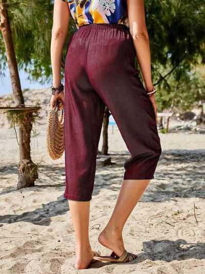Pocketed Elastic Waist Capris -- 