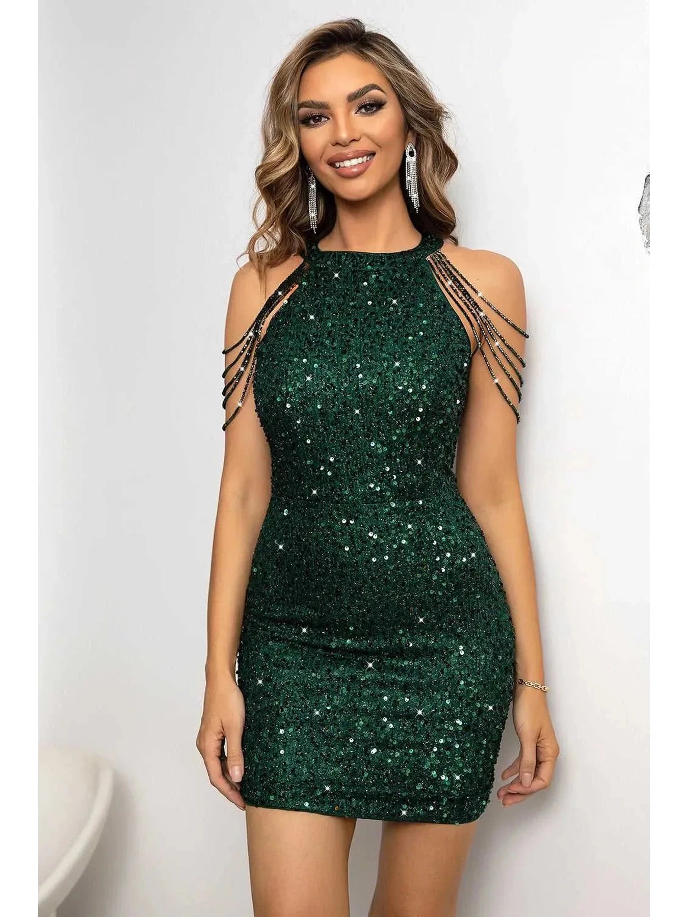 Sequin Round Neck Mini Dress -- 