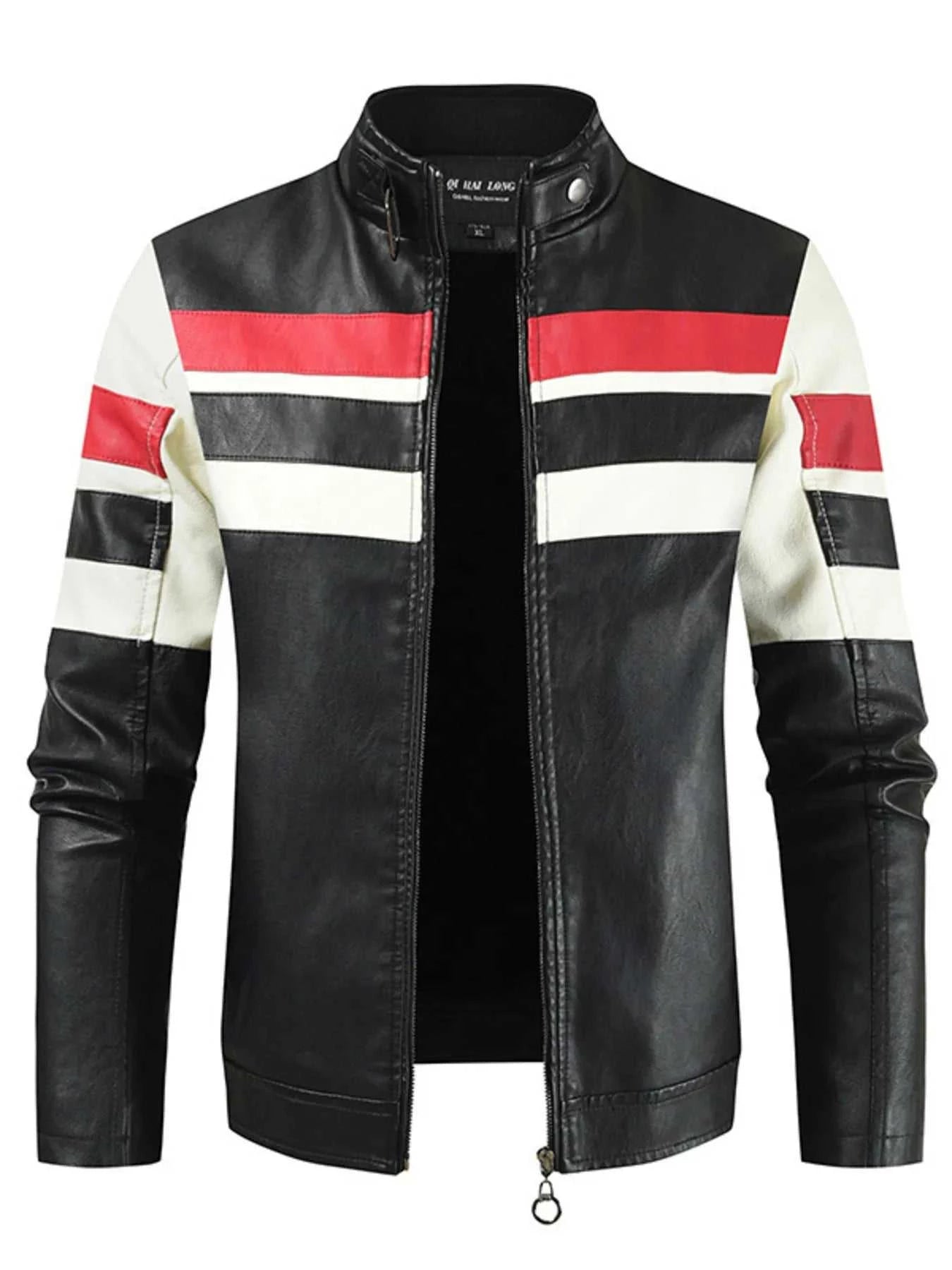 Men's Plus Size Contrast Zip Up Long Sleeve Jacket