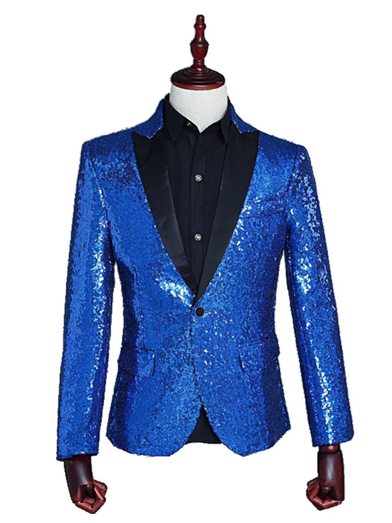 Men's Full Size Sequin One Button Long Sleeve Blazer Plus Size