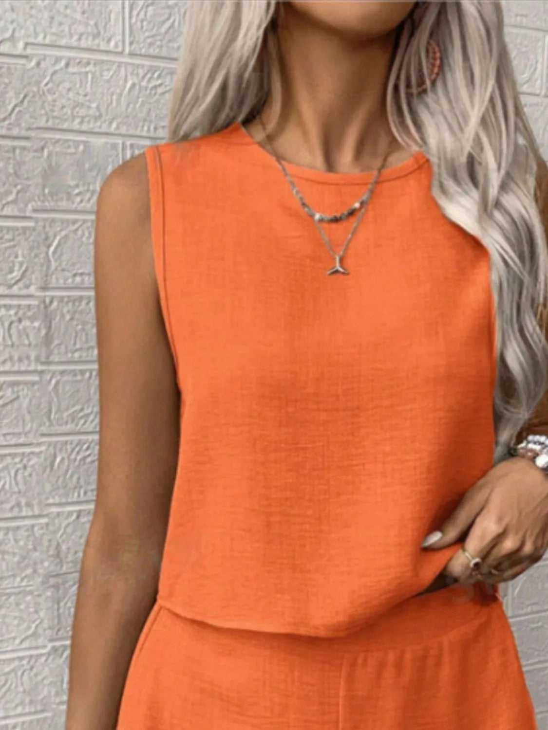 Round Neck Sleeveless Top and Shorts Set