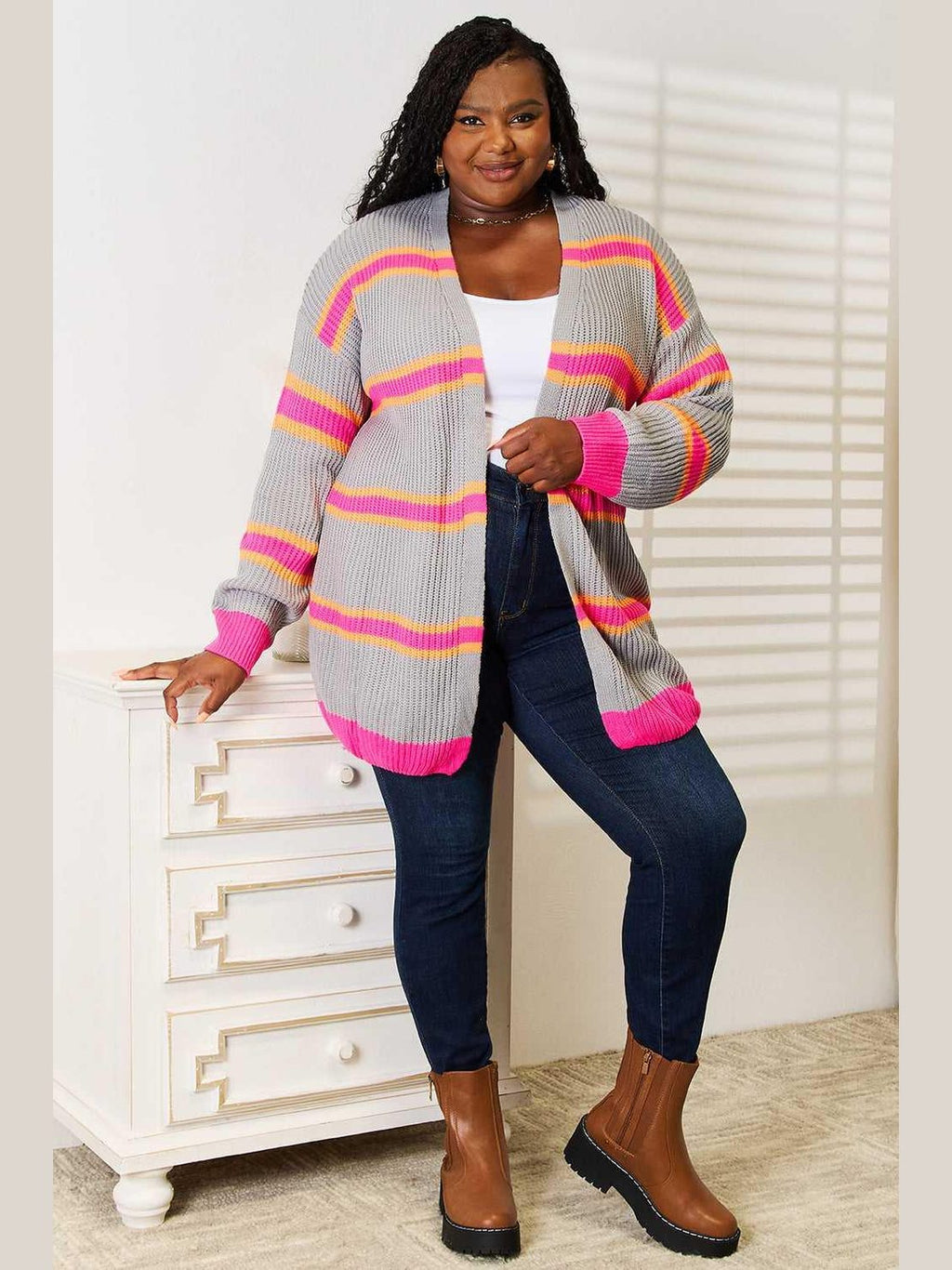 Woven Right Ribbed Long Sleeve Cardigan -- 