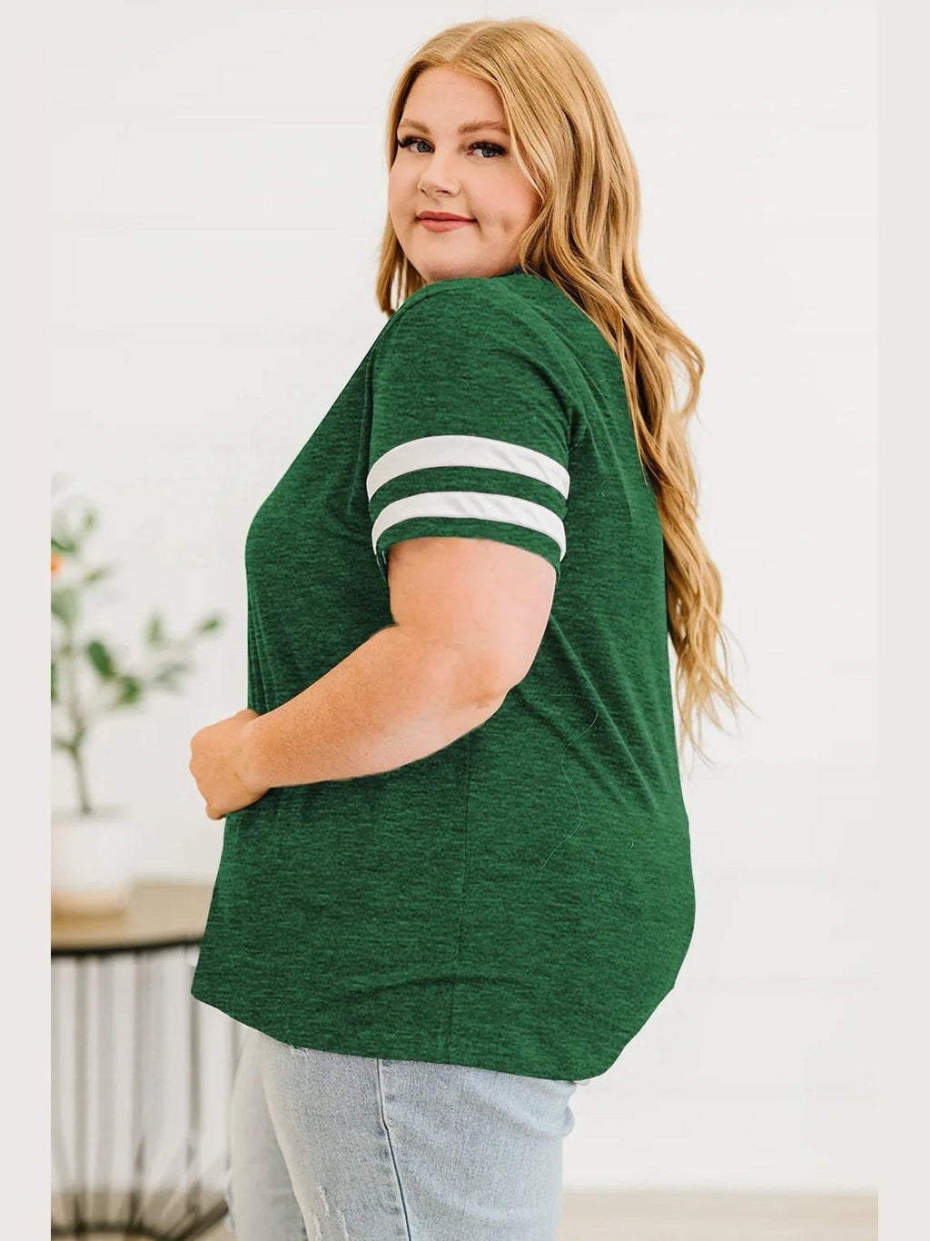 Plus Size Striped V-Neck Tee Shirt -- 
