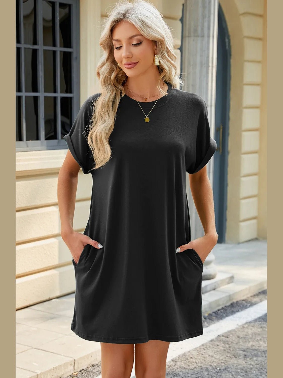 Short Sleeve Midi Dress with Pockets – Modest Casual Wear