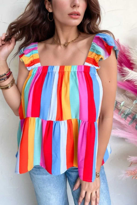 Stripe Ruffled Straps Babydoll Cami