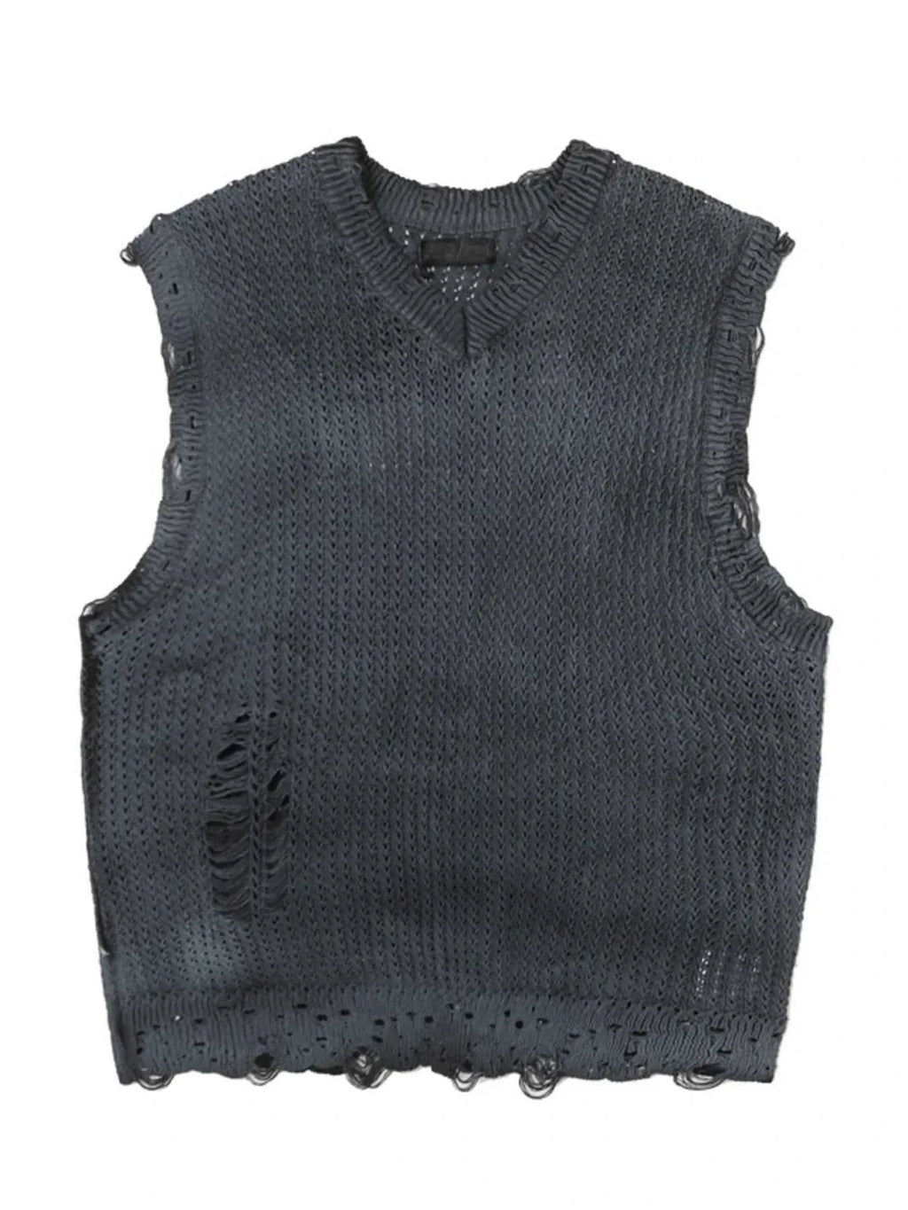 Men's Distressed Knit Vest with Frayed Edges