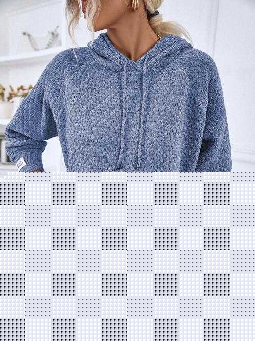 Texture Drawstring Long Sleeve Hooded Sweater