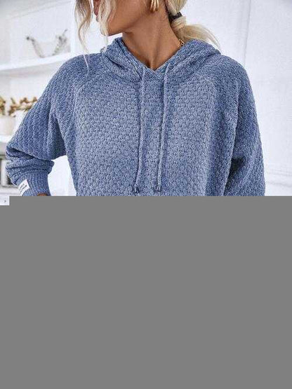 Texture Drawstring Long Sleeve Hooded Sweater