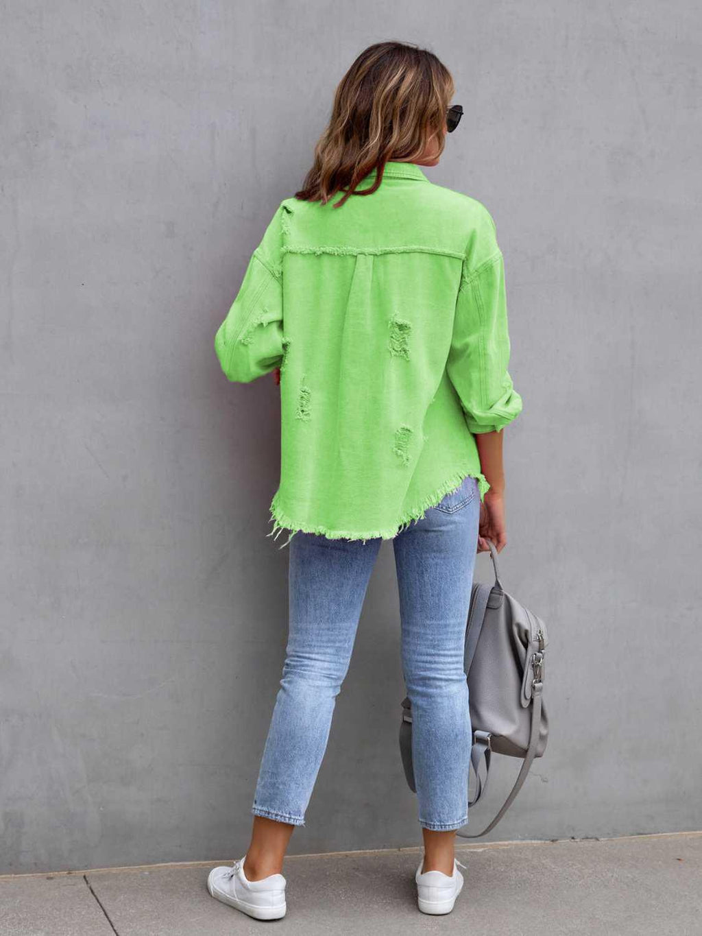 Distressed Drop Shoulder Denim Jacket -- 