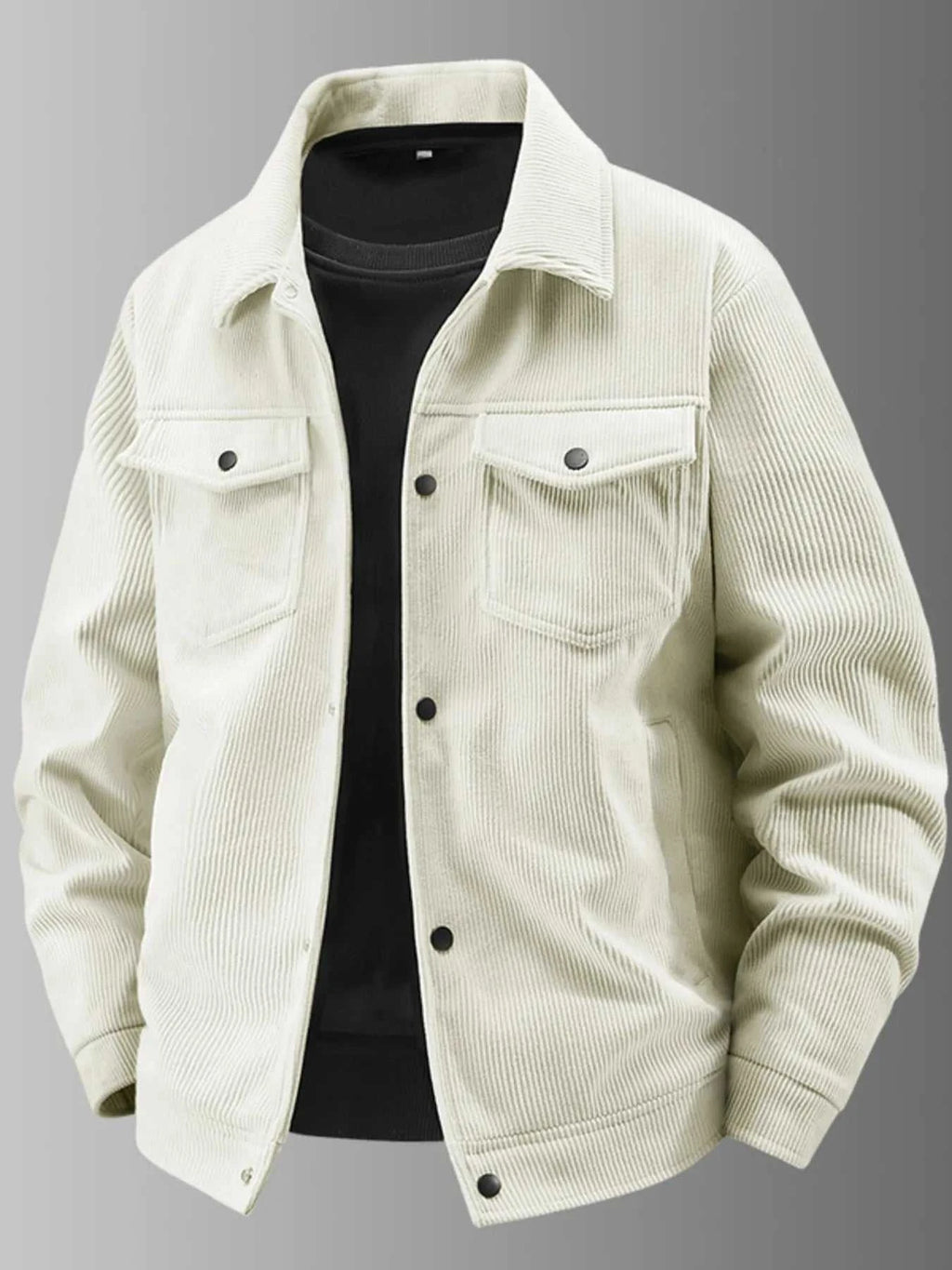 Men's Plus Size Corduroy Button-Up Jacket with Chest Pockets
