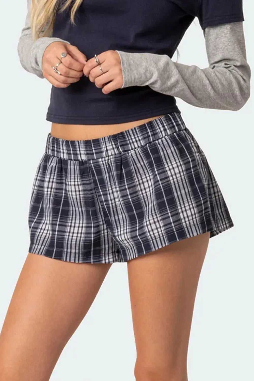 Plaid Elastic Waist Shorts