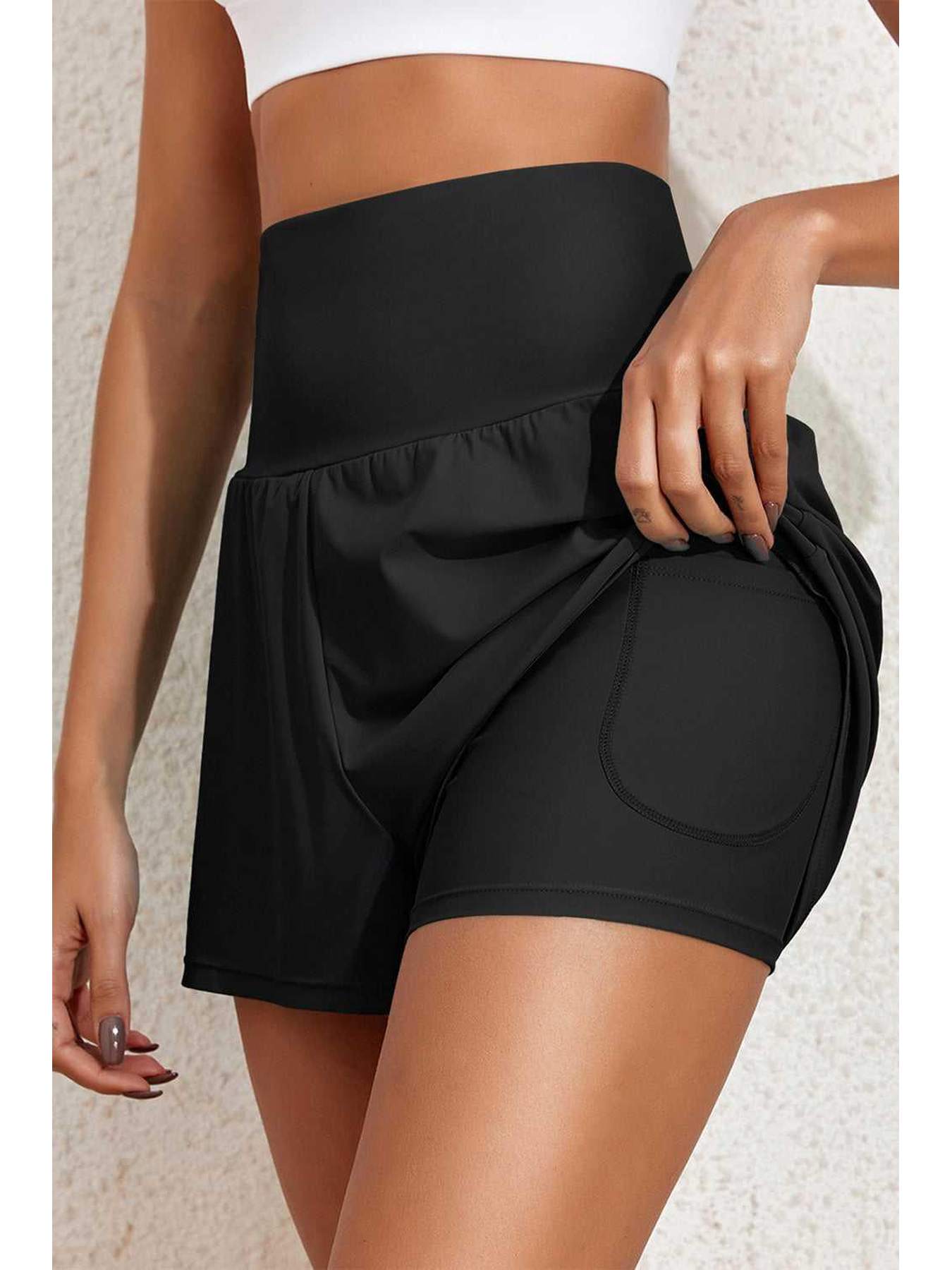 Pocketed High Waist Swim Shorts -- 