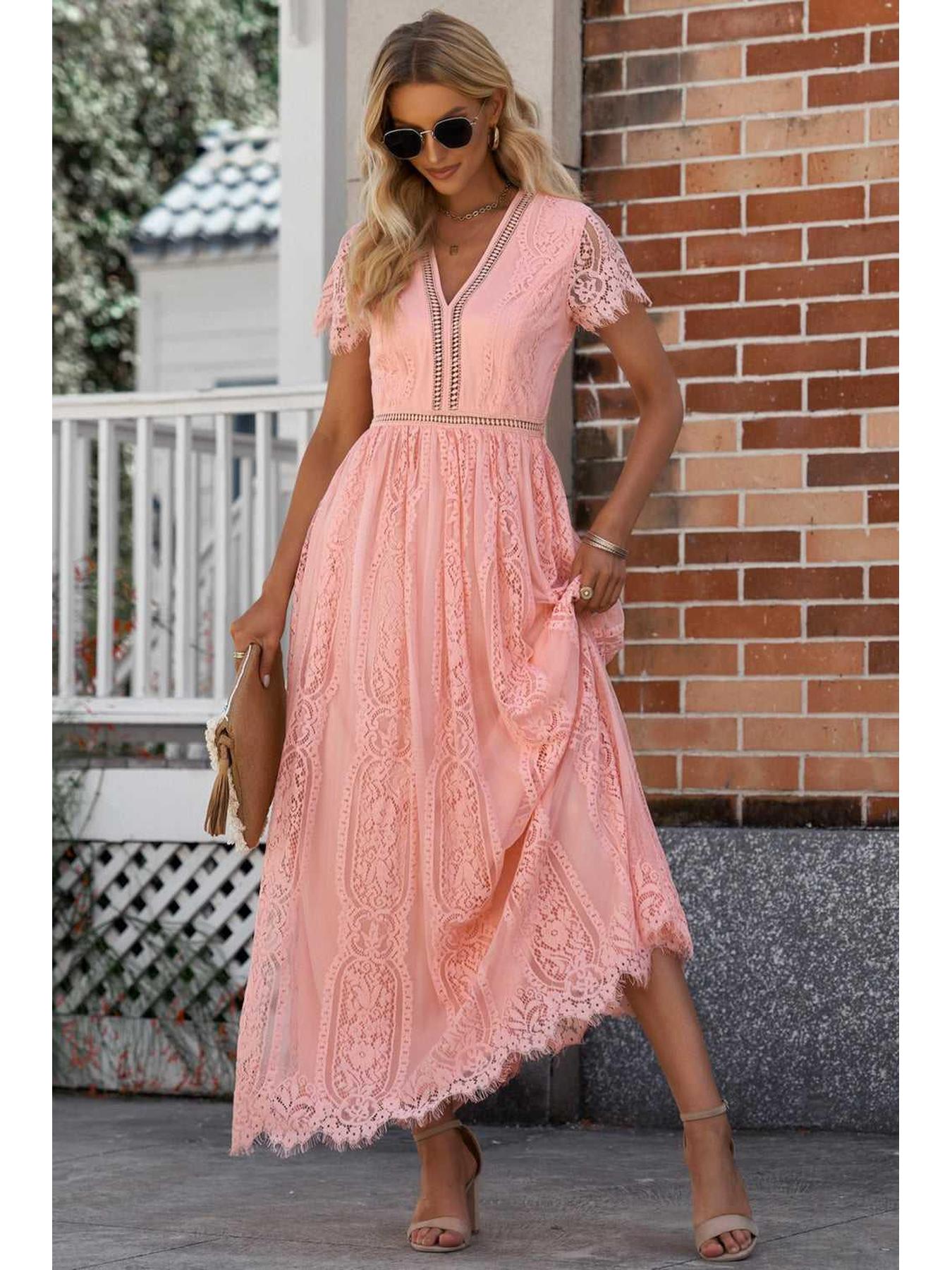 Scalloped Trim Lace Plunge Dress -- 