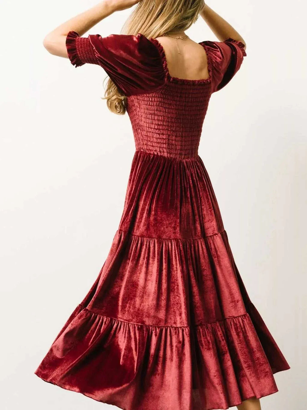 Velvet Smocked Tiered Midi Dress -- 