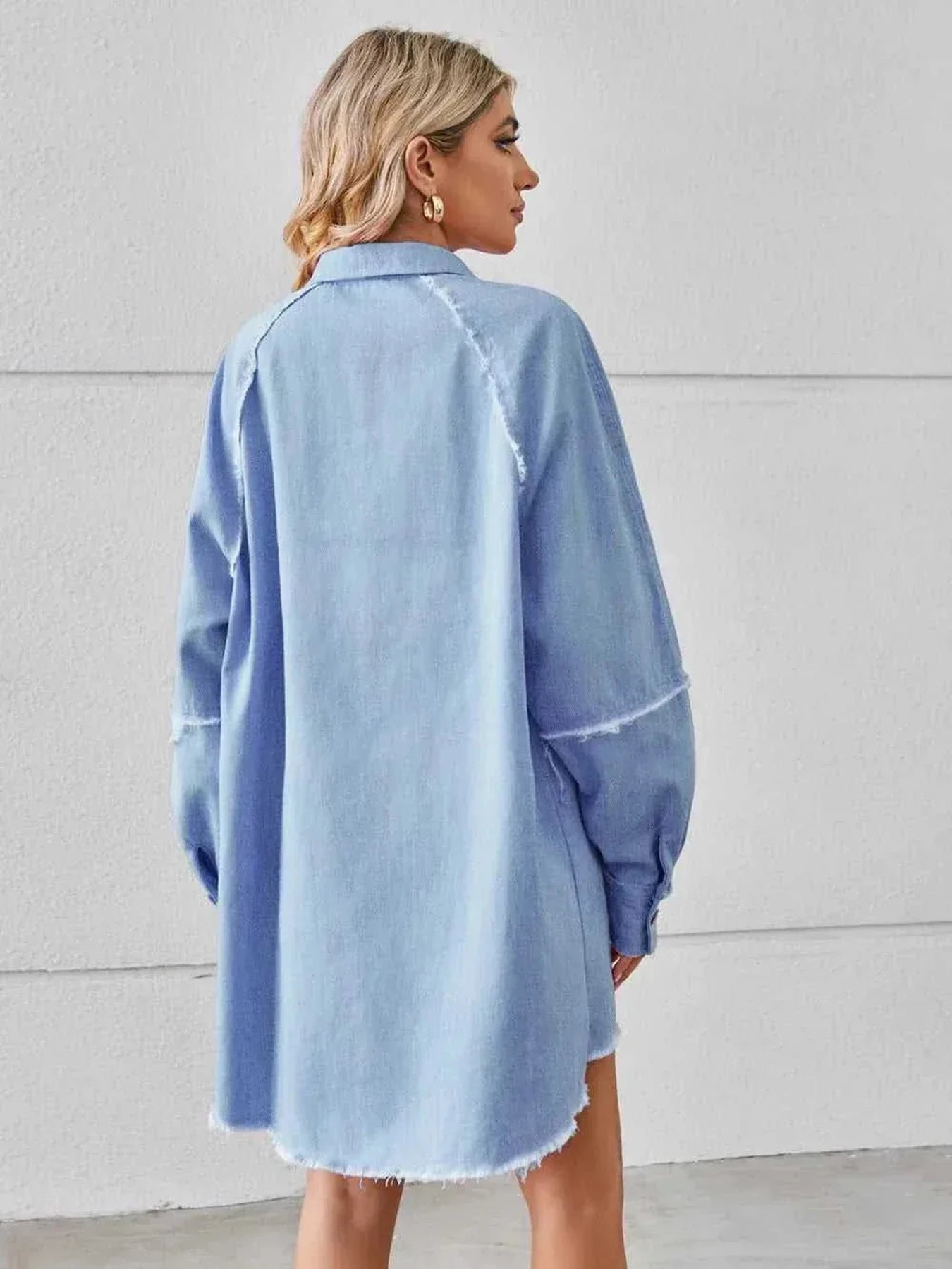 Raw Hem Button Up Denim Dress -- 