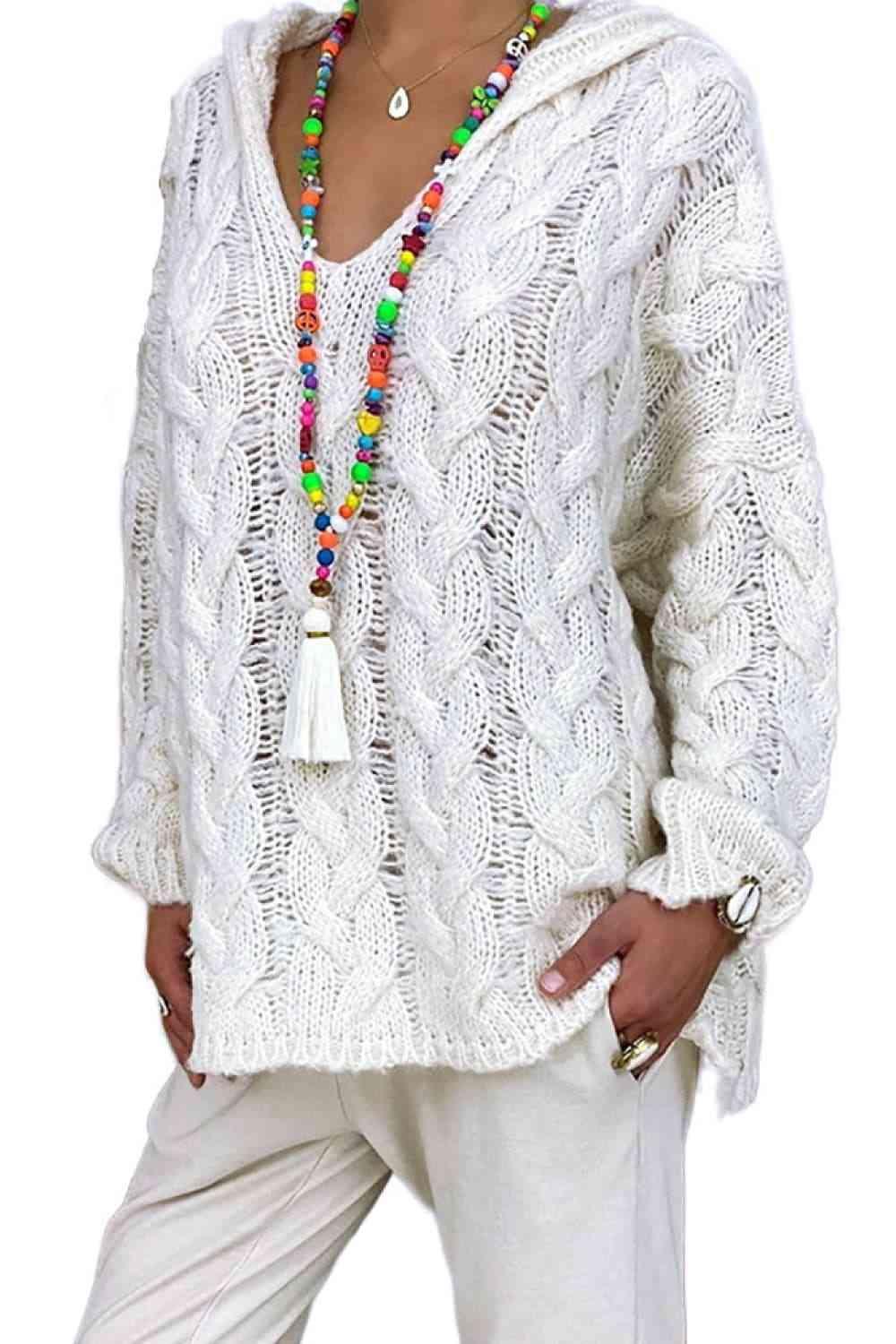 Cable-Knit Hooded Sweater -- 