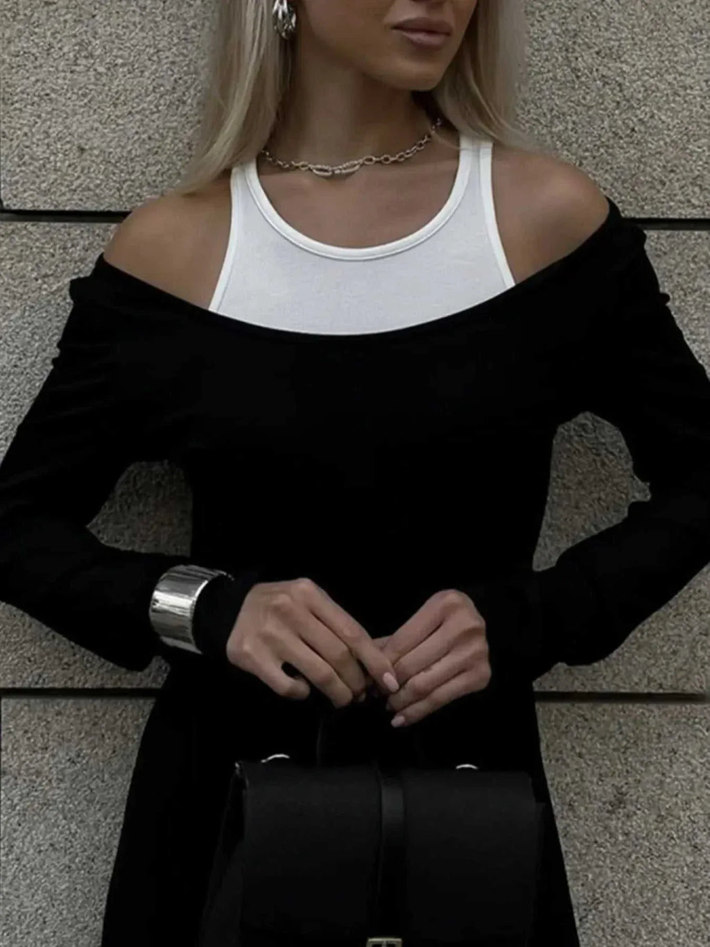 Contrast Long Sleeve Maxi Dress -- 