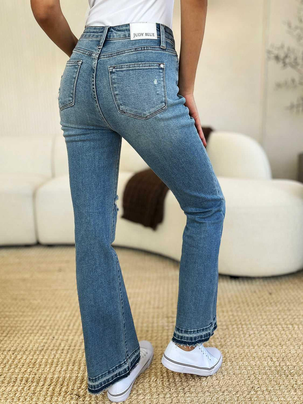 Judy Blue Full Size Mid Rise Destroyed Hem Distressed Jeans -- 