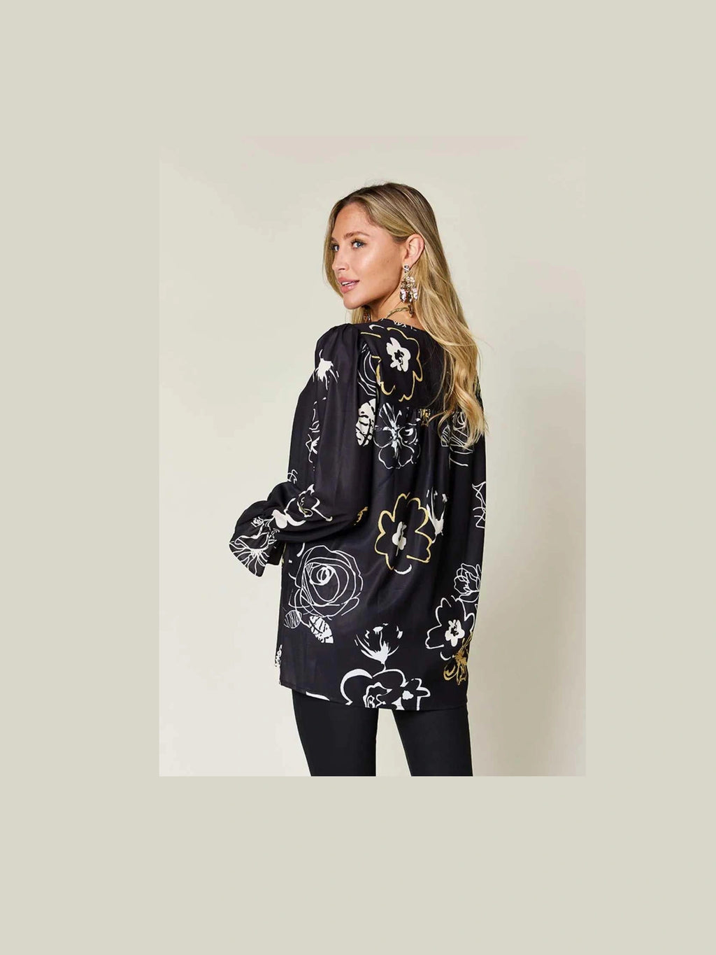 Double Take Full Size Printed Flounce Sleeve Blouse -- 
