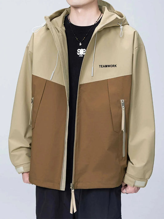 Men's Full Size Contrast Zip Up Long Sleeve Jacket Plus Size