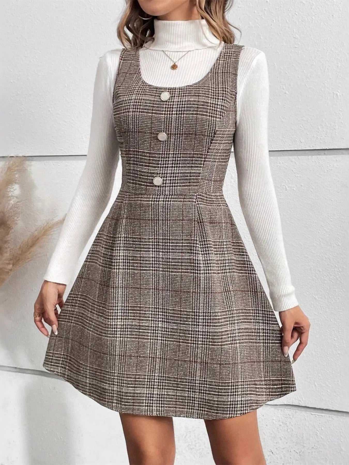 Plaid Wide Strap Mini Dress