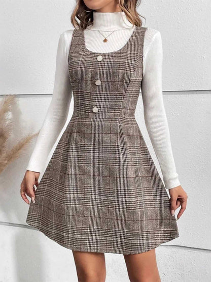 Plaid Wide Strap Mini Dress