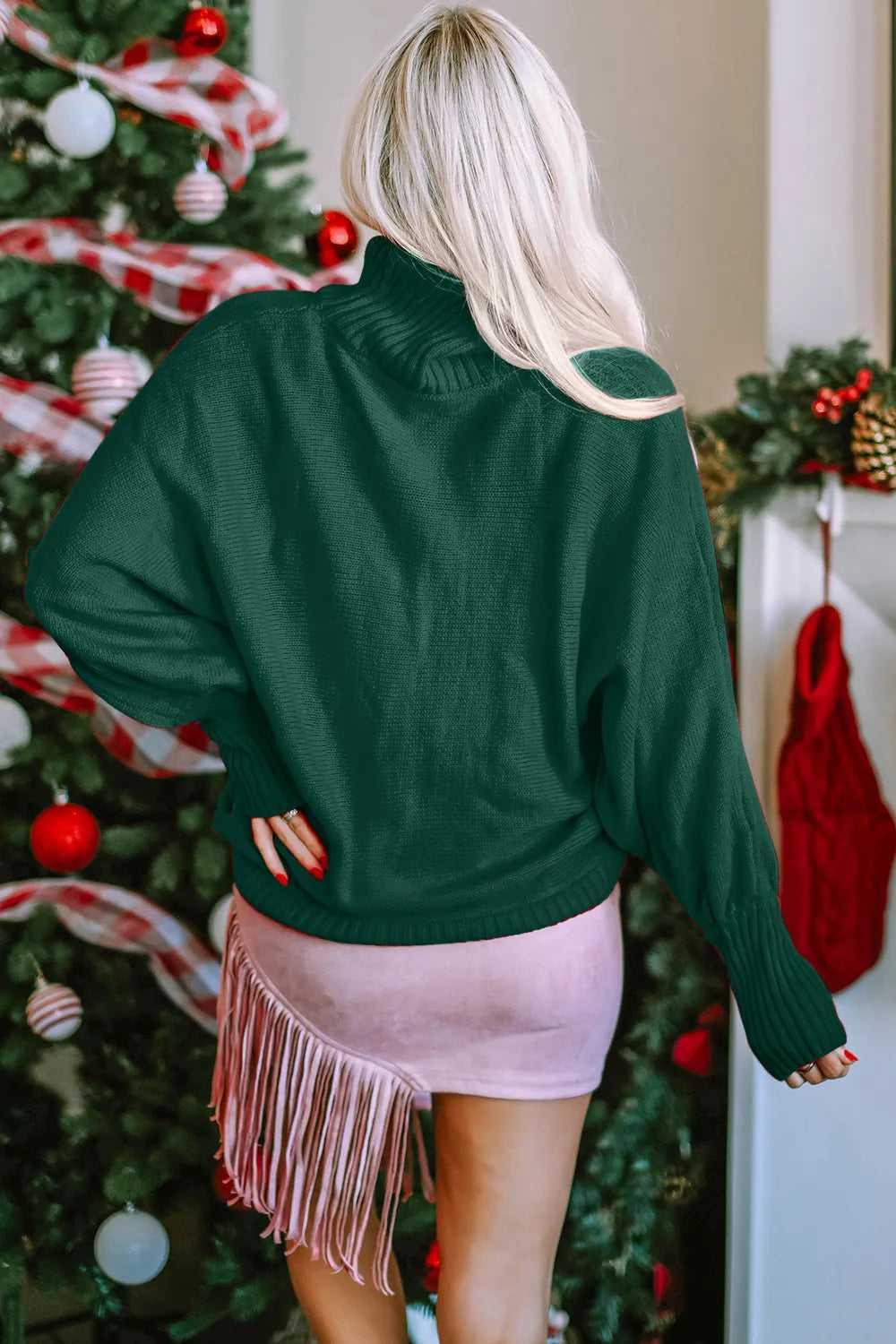 Double Take Full Size Merry Christmas Turtleneck Long Sleeve Sweater -- 