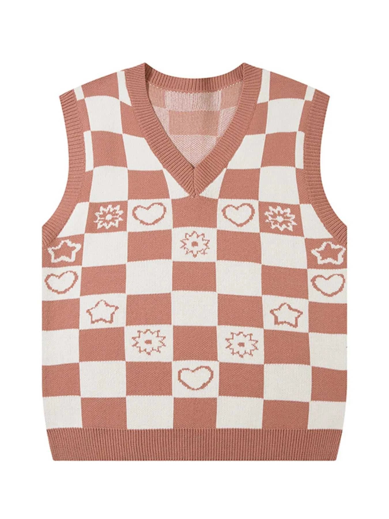 Men's Checkered Heart Pattern Sweater Vest