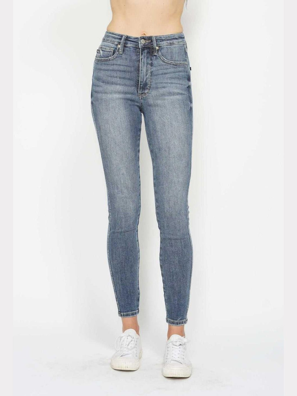 Judy Blue Full Size Tummy Control Contrast Wash Skinny Jeans -- 