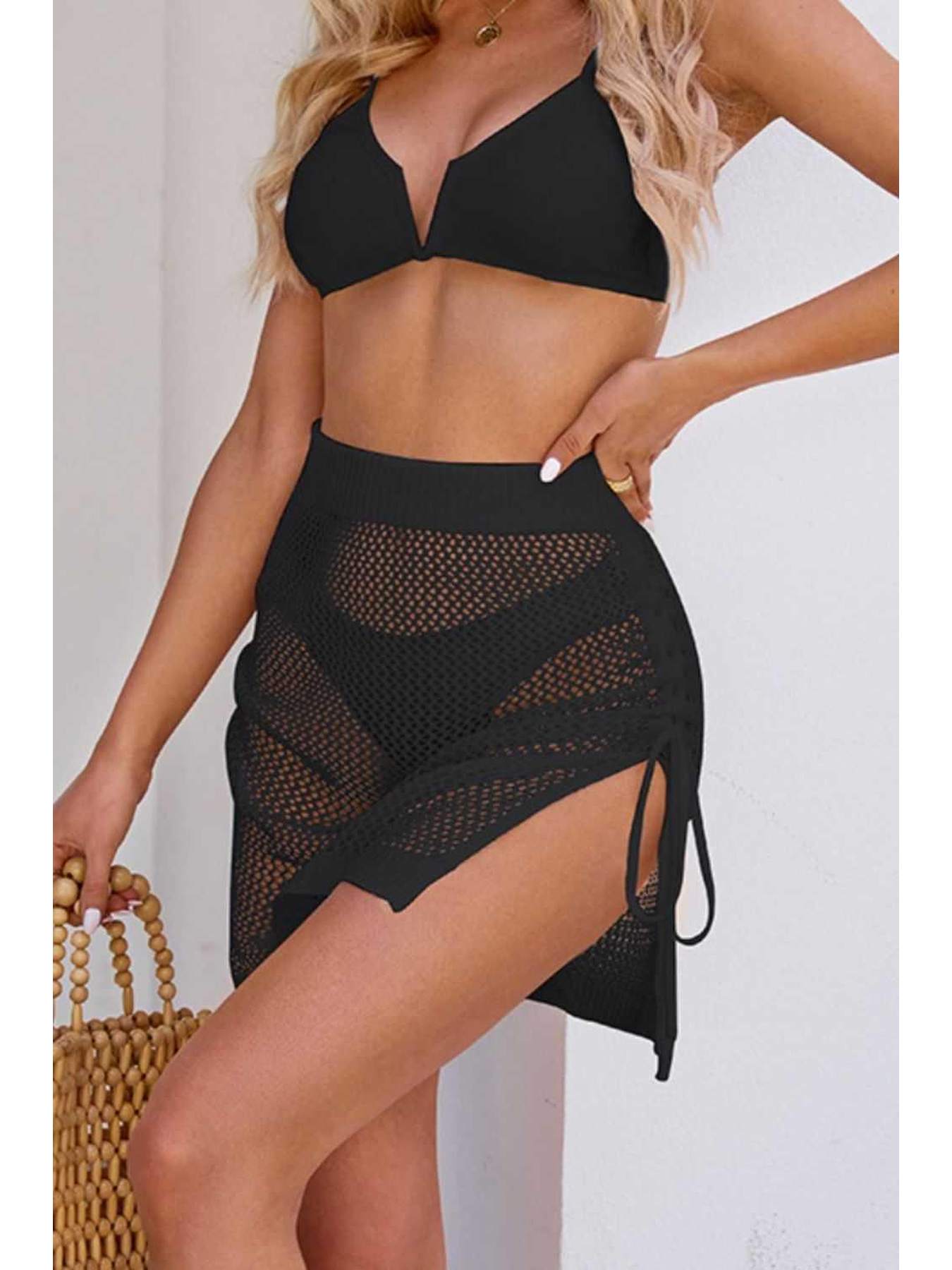 Drawstring Elastic Waist Swim Skirt -- 