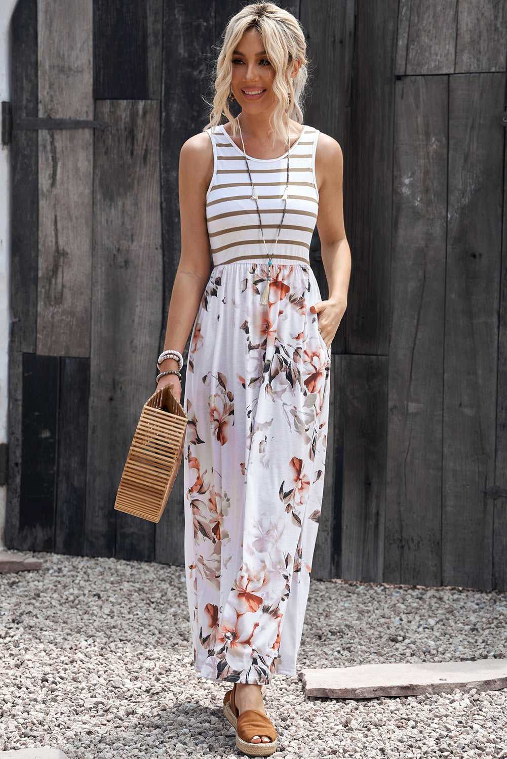 Striped Floral Round Neck Sleeveless Maxi Dress - product_type from hopeford-streams.myshopify.com