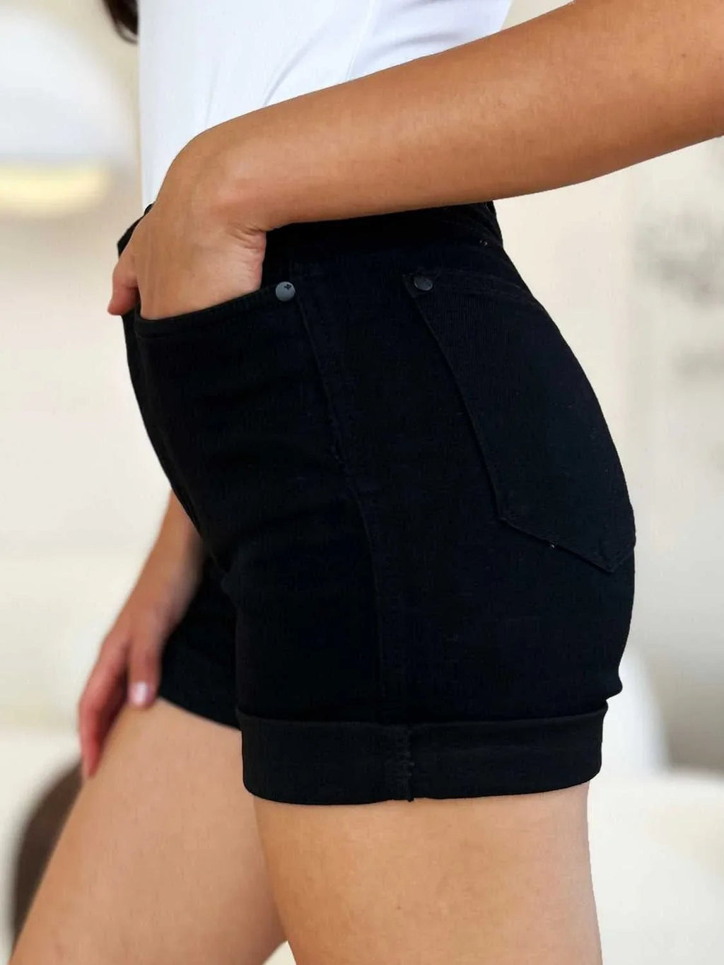 Judy Blue Full Size High Waist Tummy Control Cuffed Denim Shorts -- 