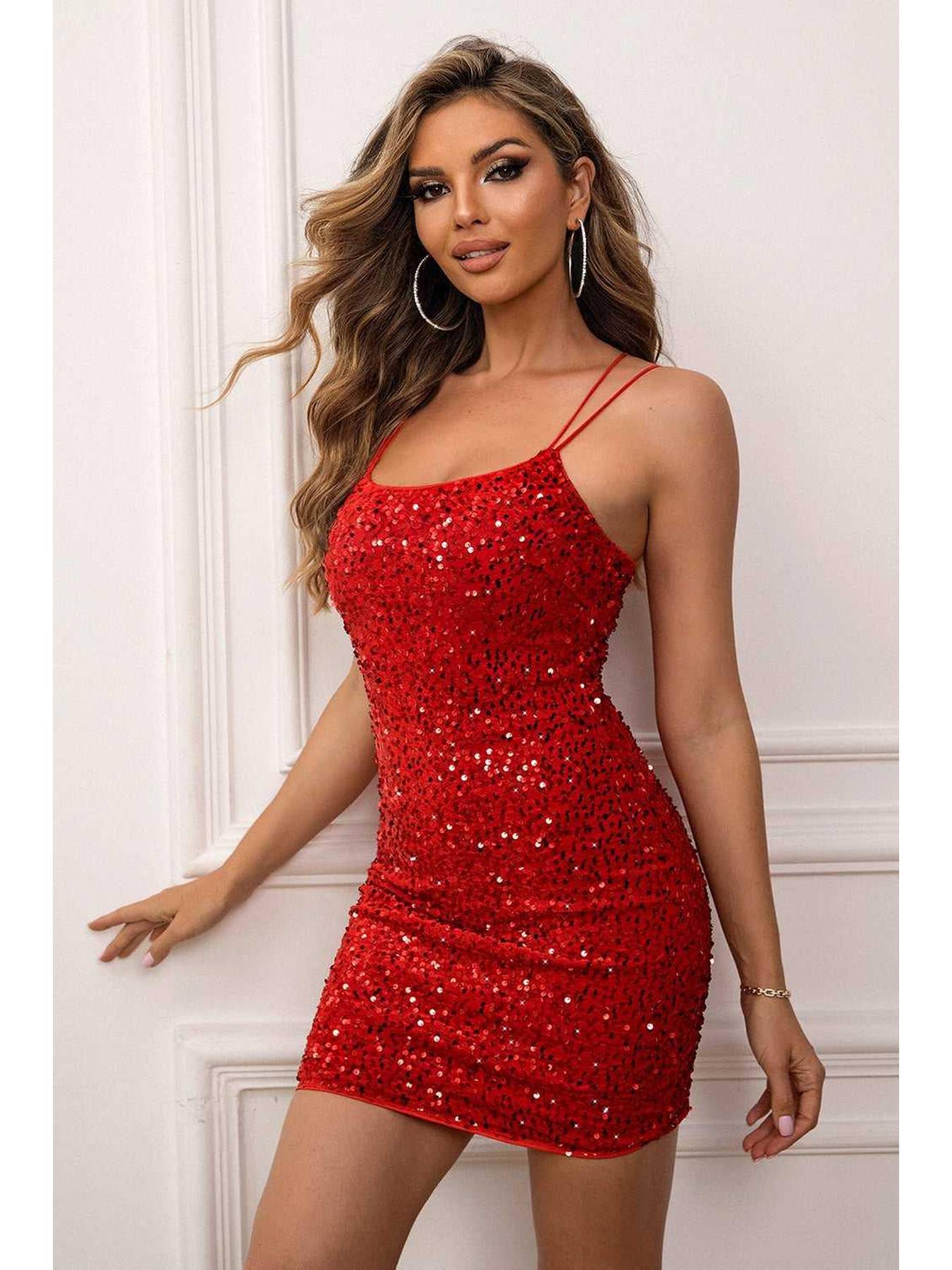Sequin Double-Strap Bodycon Dress -- 