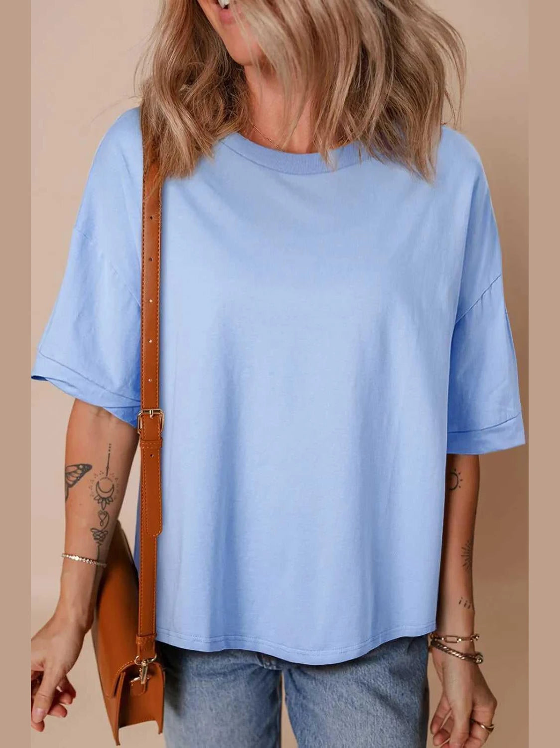 Loose Half Sleeve Hi Low Hem T Shirt -- 