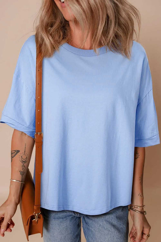 Loose Half Sleeve Hi Low Hem T Shirt