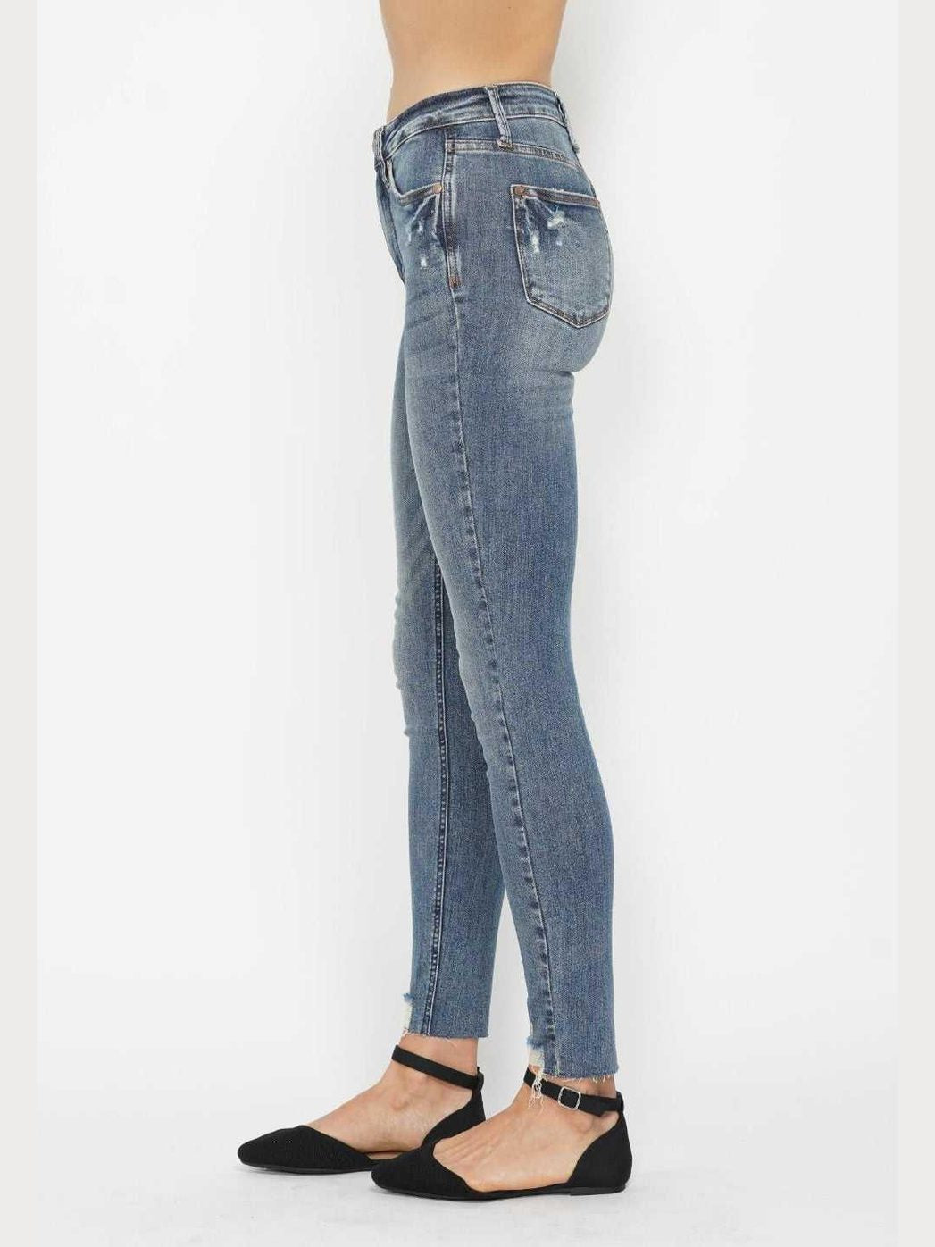 Judy Blue Full Size Tummy Control Vintage Wash Hem Destroy Skinny Jeans -- 