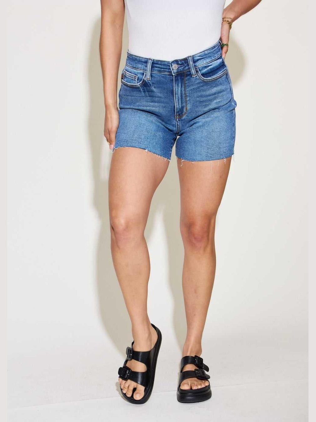 Judy Blue Full Size High Waist Slim Denim Shorts -- 