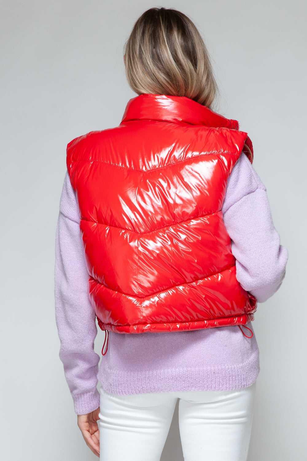 Snobbish Zip Up Turtleneck Shiny Quilted Vest -- 