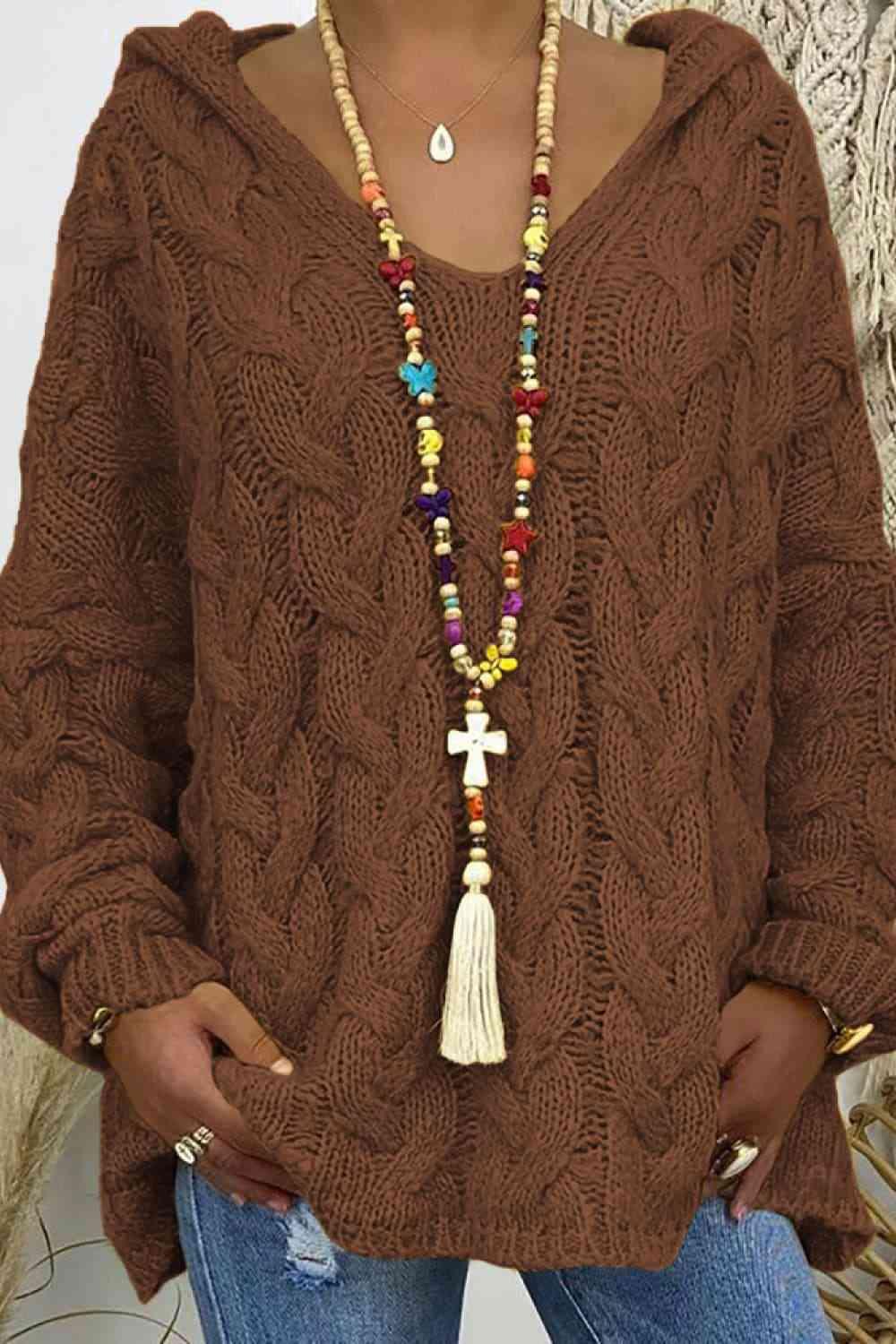 Cable-Knit Hooded Sweater -- 