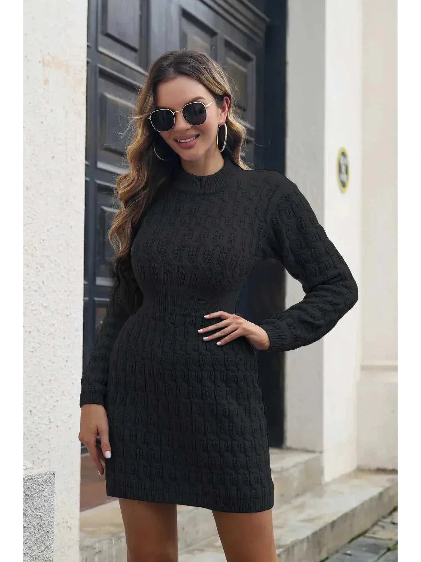 Cable-Knit Openwork Sweater Dress -- 