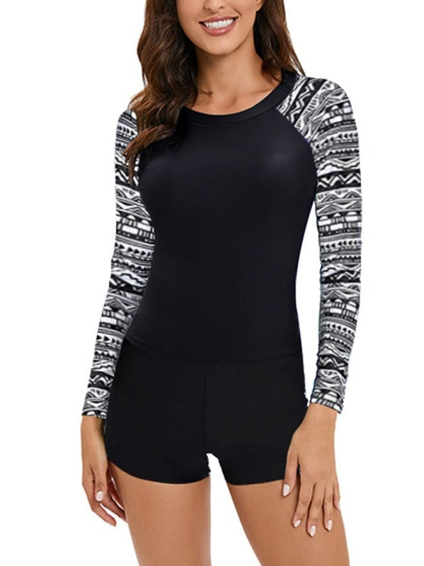 Long Sleeve Split Swimwear | Conservative Printed Surfing Suit