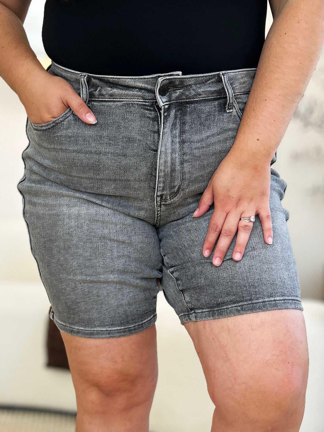 Judy Blue Full Size High Waist Washed Denim Shorts -- 
