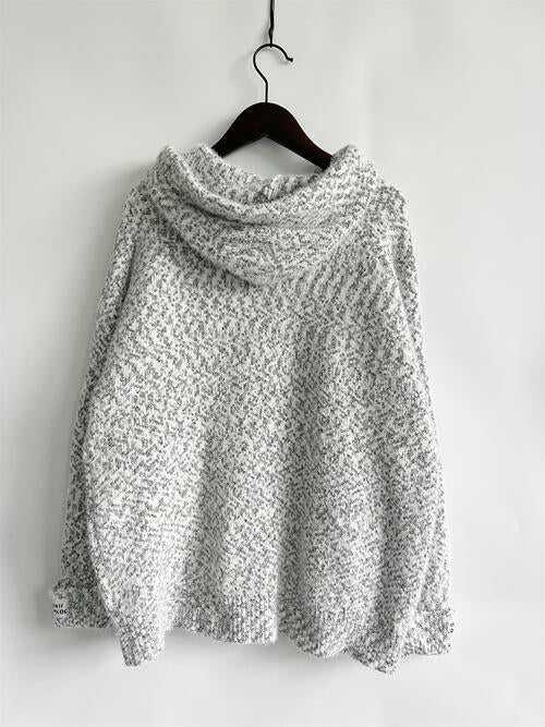 Zip Up Drawstring Long Sleeve Hooded Sweater -- 