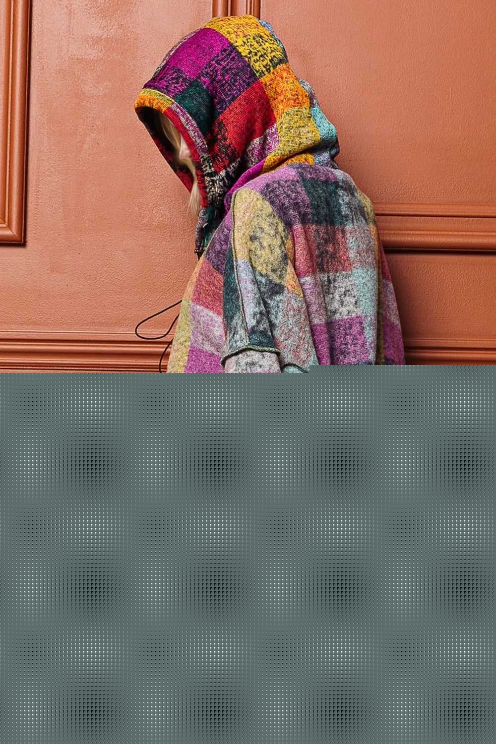 Double Take Full Size Half Zip Exposed Seam Fleece Hoodie -- 