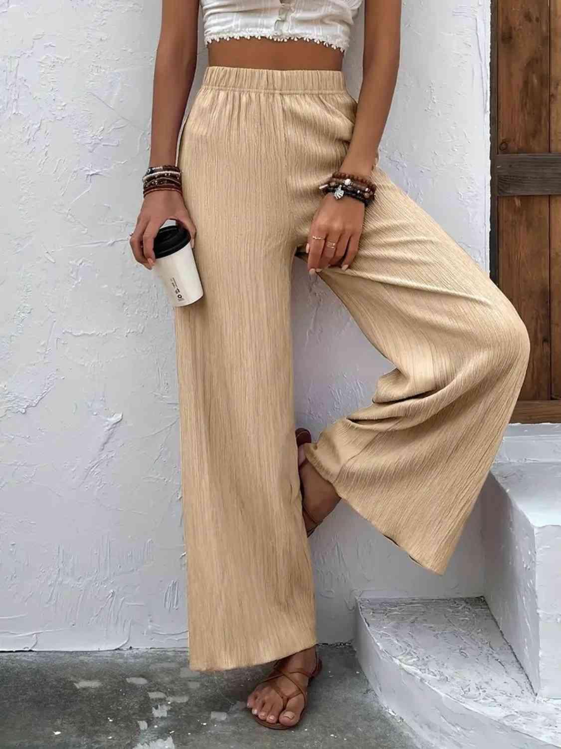 Full Size High Waist Wide Leg Pants -- 