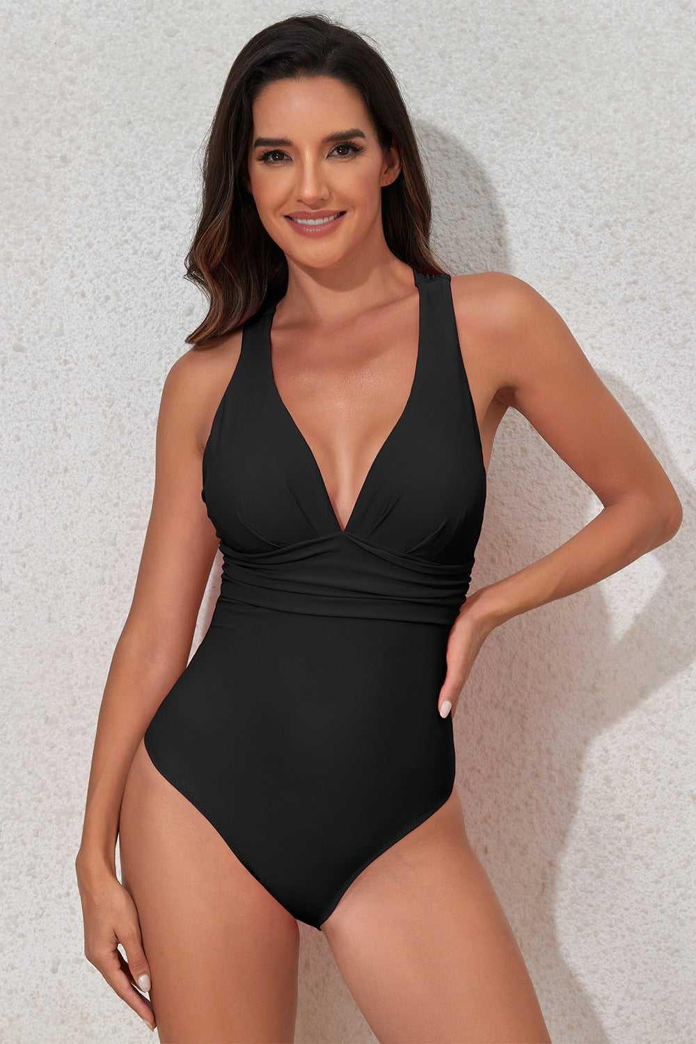 Crisscross Wide Strap One-Piece Swimwear -- 
