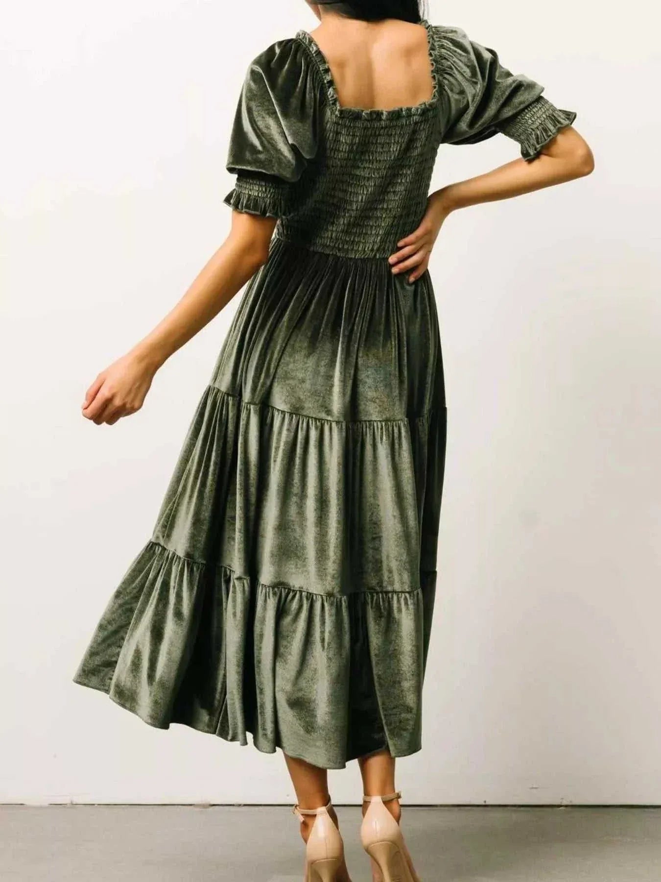 Velvet Smocked Tiered Midi Dress -- 