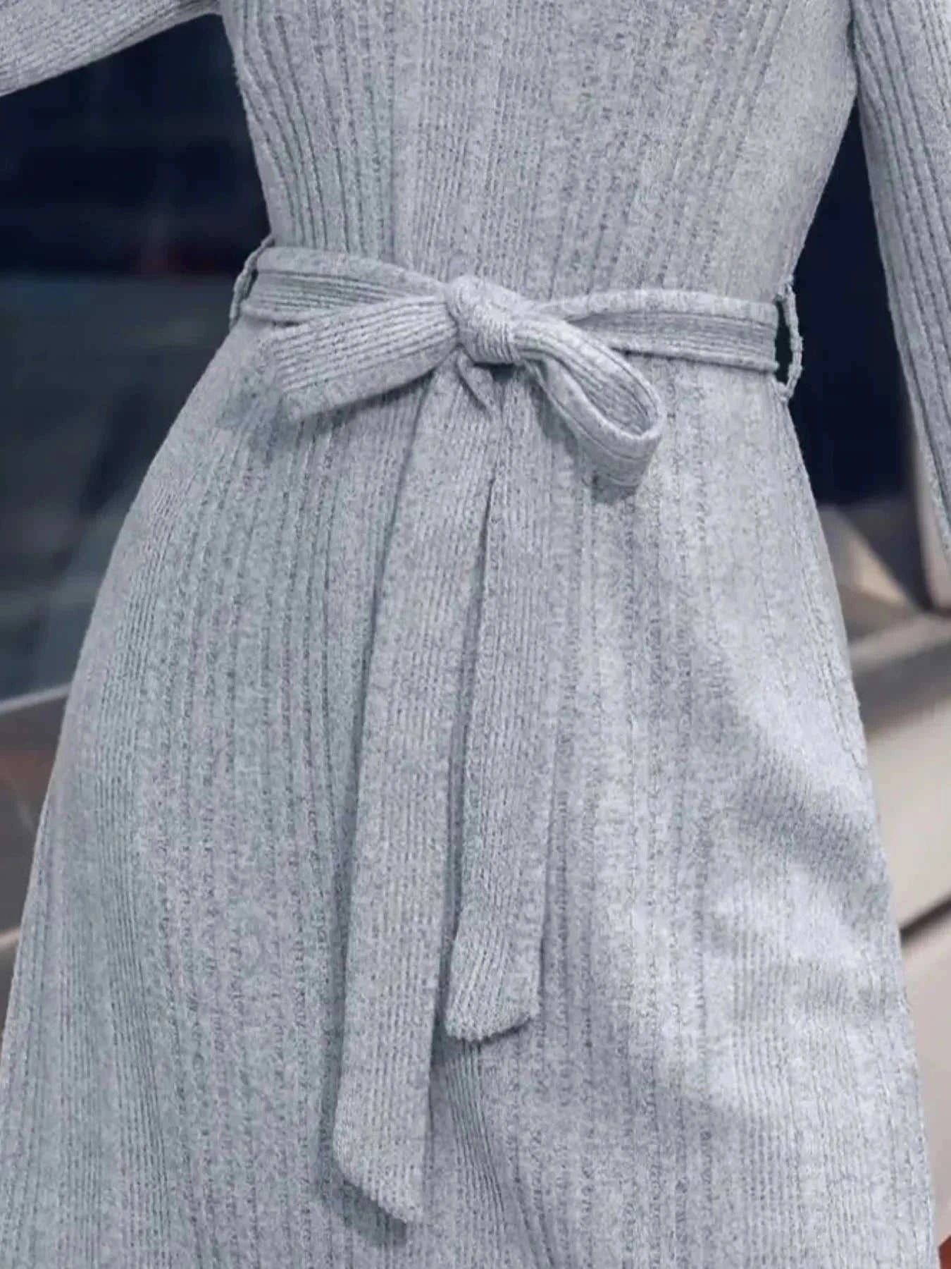 Ribbed Knit Long Sleeve Sweater Dress